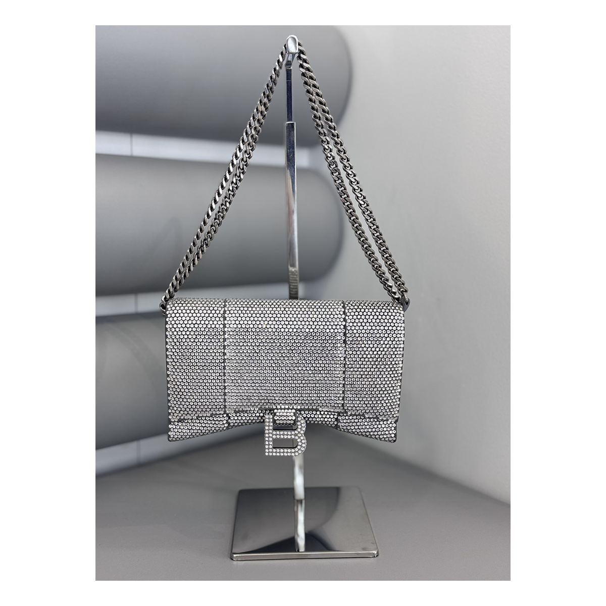 PRELOVED BALENCIAGA HOURGLASS CRYSTAL WALLET ON CHAIN