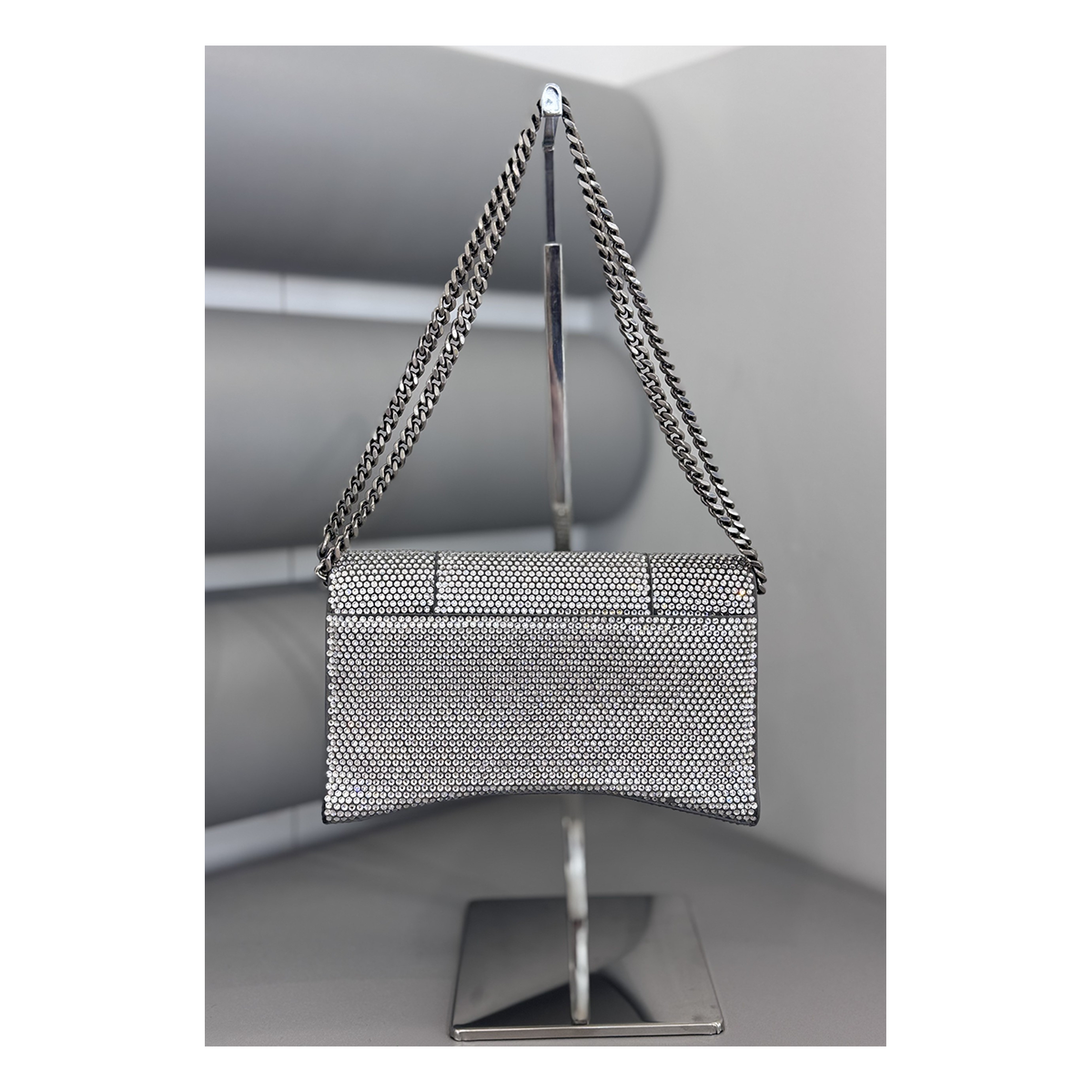 PRELOVED BALENCIAGA HOURGLASS CRYSTAL WALLET ON CHAIN